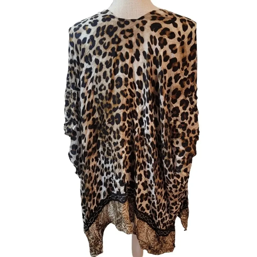 Chico’s Animal Print Leopard Fusion Ruana Wrap Kimono One Size NWT